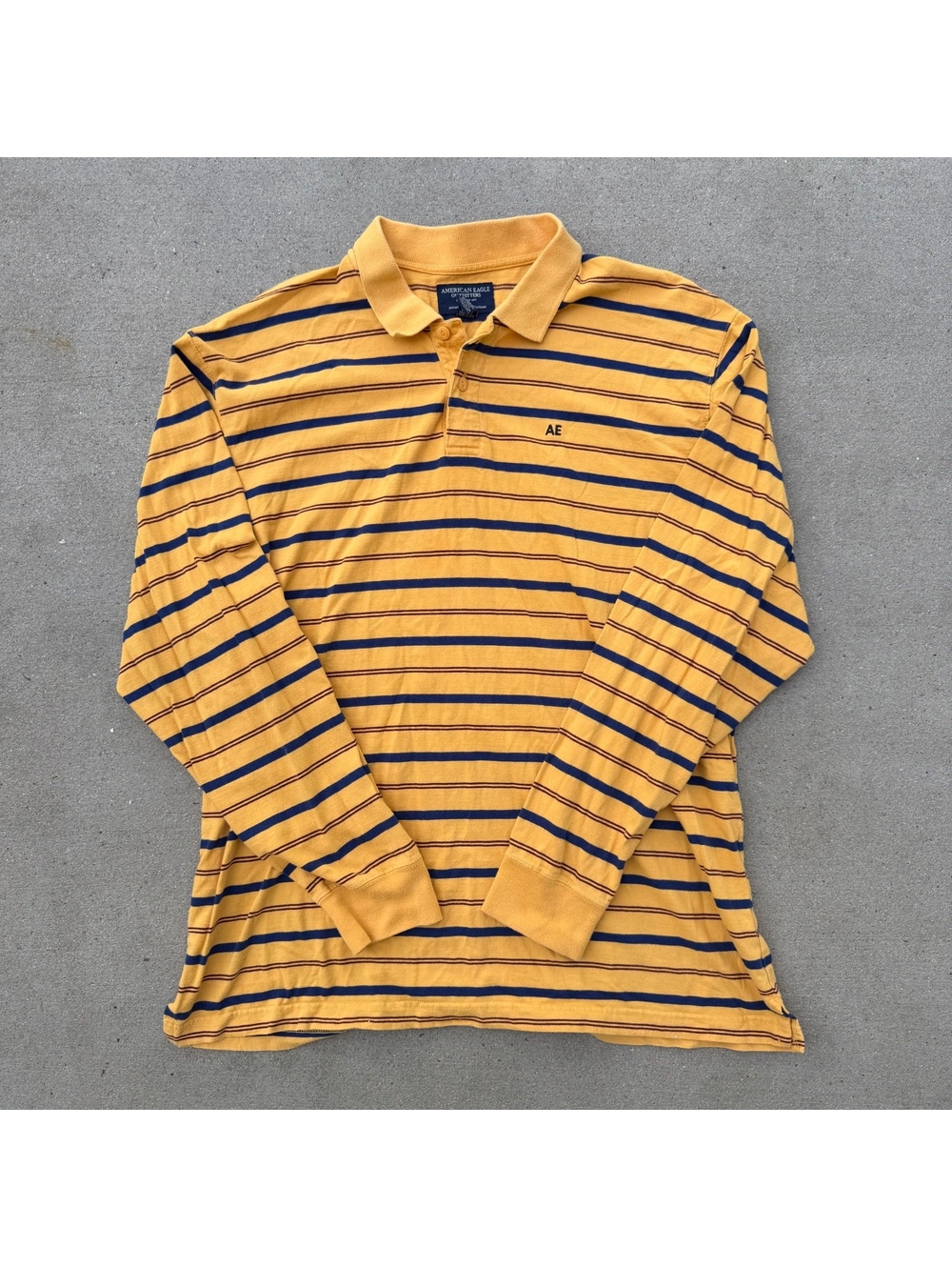 American Eagle Rugby Polo Mens XL Yellow Striped Casual